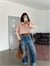 Polo Yaka Çizgili Crop Sweat - Kırmızı
