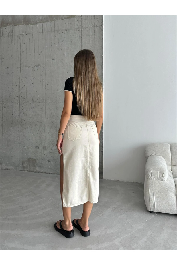 Asimetrik Kesim Trend Kot Etek Bej - Bej