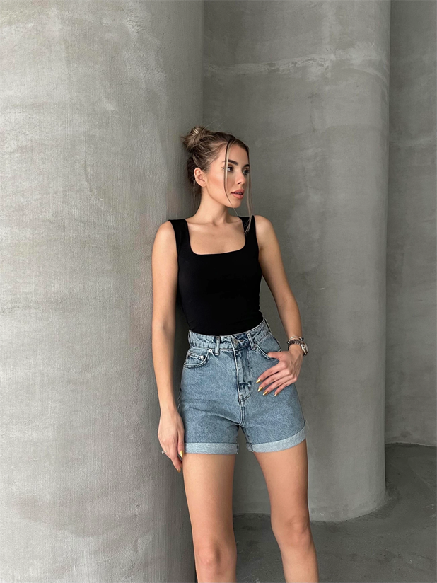 Hera Kare Yaka Bodysuit Siyah - Siyah