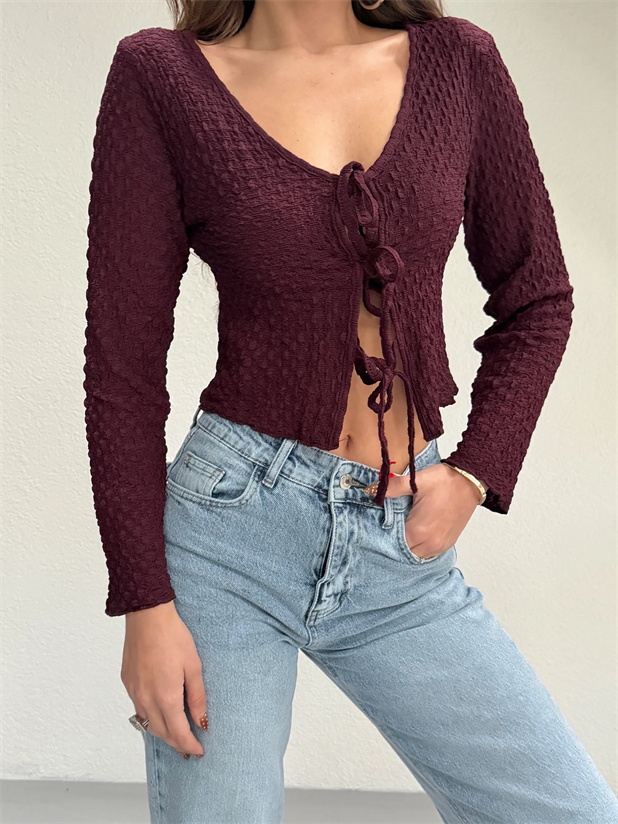 Önü Bağlamalı Bluz - Mürdüm