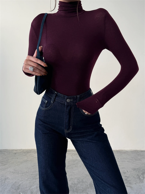 Balıkçı Transparan Bluz - Bordo