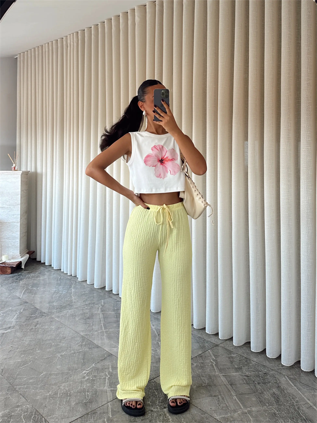 Bürümcük Kumaş Pantolon - Sarı