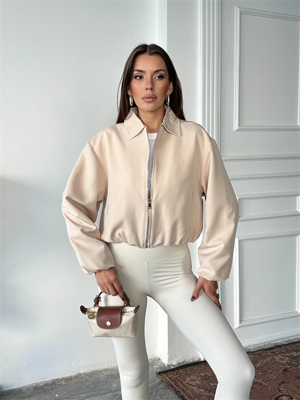 Fermuarlı Bomber Ceket - Bej
