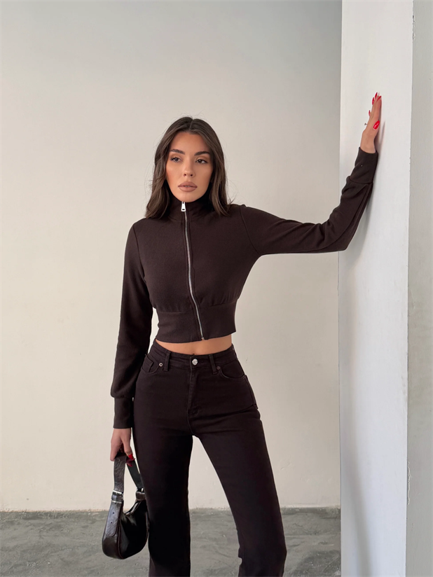 Ribanalı Balıkçı Triko Hırka - Kahve