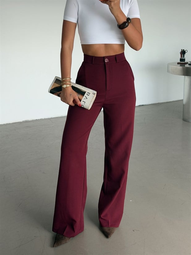 Pilesiz Palazzo Pantolon - Bordo