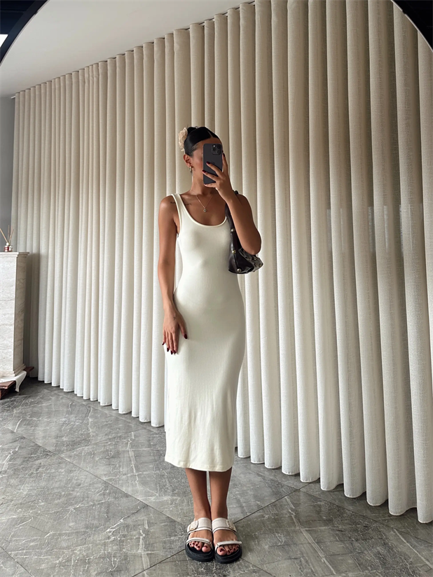 Sıfır Kol Modal Kumaş Elbise - Sarı