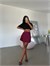 Saten Mini Etek - Bordo