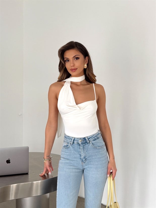 Fularlı Sandy Bluz - Beyaz