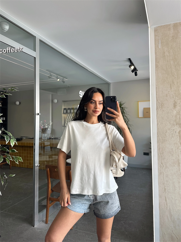 Düz Oversize Basic - Ekru