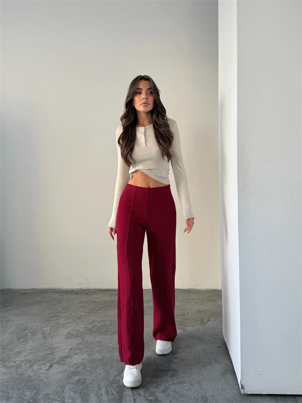 Çimalı Bel Lastik Selanik Pantolon - Bordo