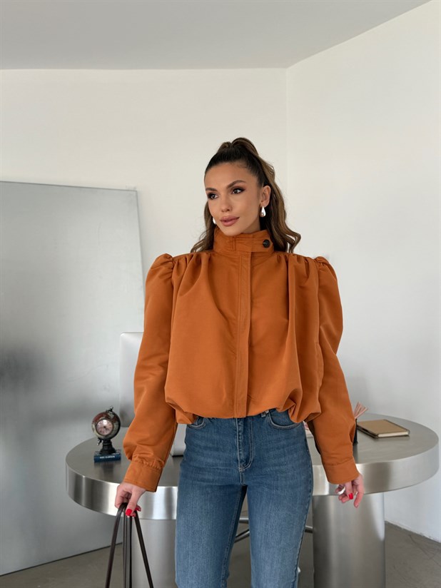 Vatkalı Crop Trençkot - Kiremit