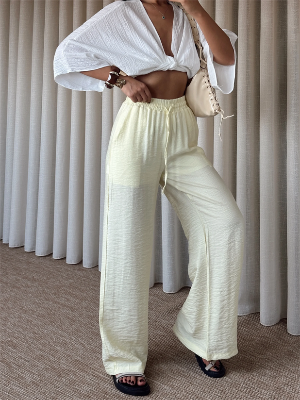 Astarlı Bol Paça Pantolon - Sarı