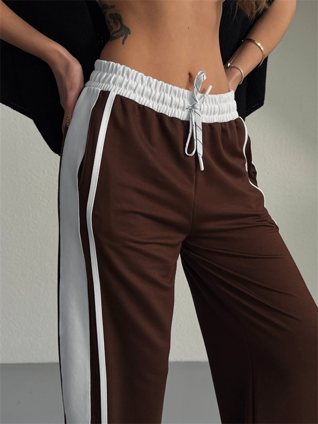 Yan Şerit Bol Paça Eşofman - Kahve