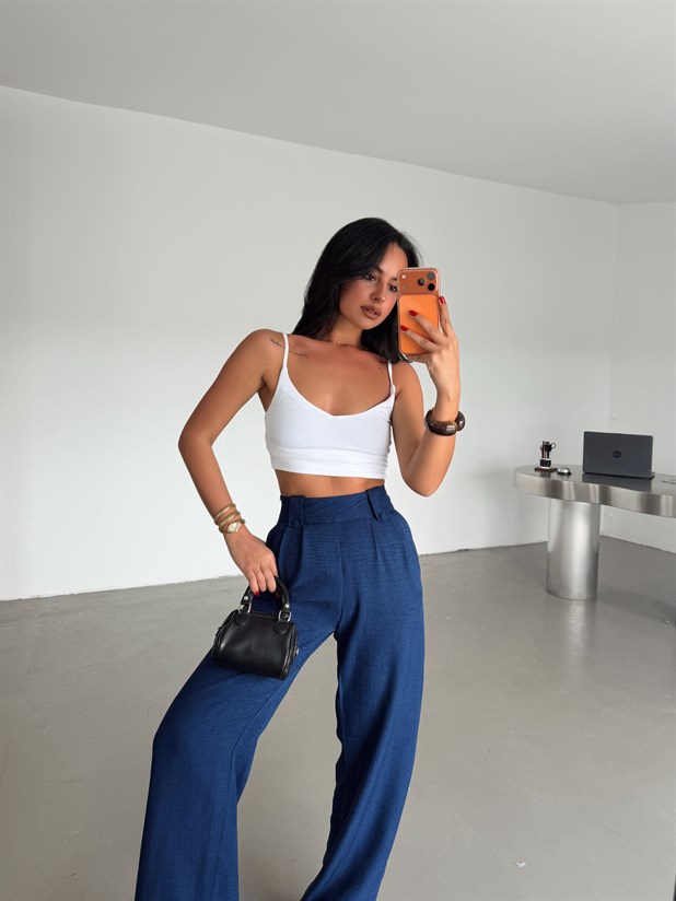 Apoletli Keten Palazzo - Lacivert