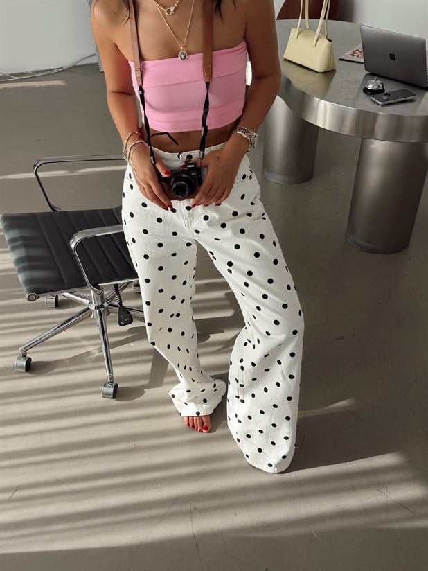 Puantiyeli Palazzo Jean - Beyaz