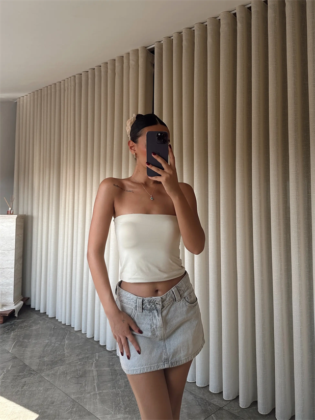 Scuba Straplez Crop - Taş