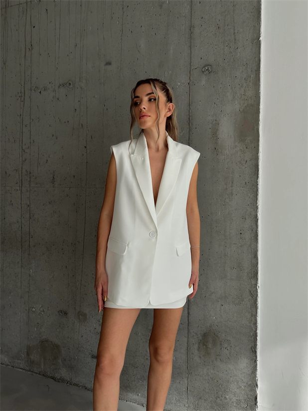 Valeria Blazer Yelek Beyaz - Beyaz