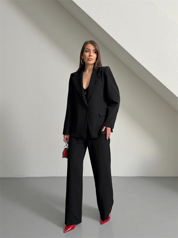 Tek Düğme Ceket-Pantolon Takım  - Siyah