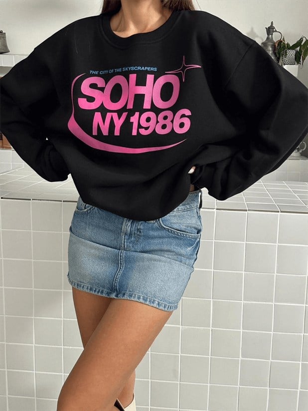 Soho Baskı Sweatshırt - Siyah
