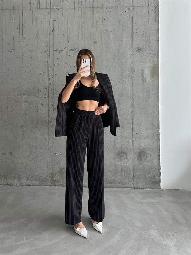 Elicia Line Pileli Palazzo Siyah - Siyah