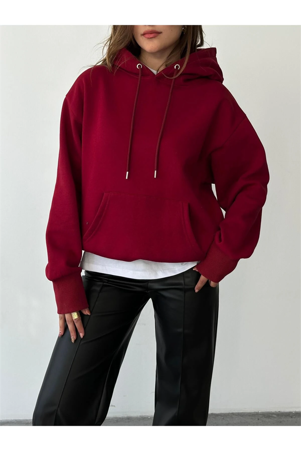 Kanguru İpli Sweat Bordo - Bordo