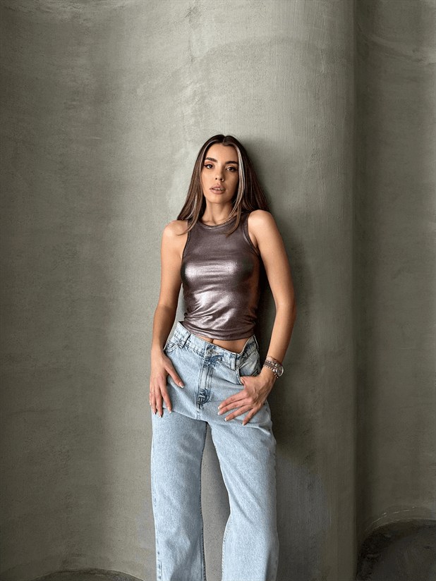 Lily Varaklı Crop Bronz - Bakır