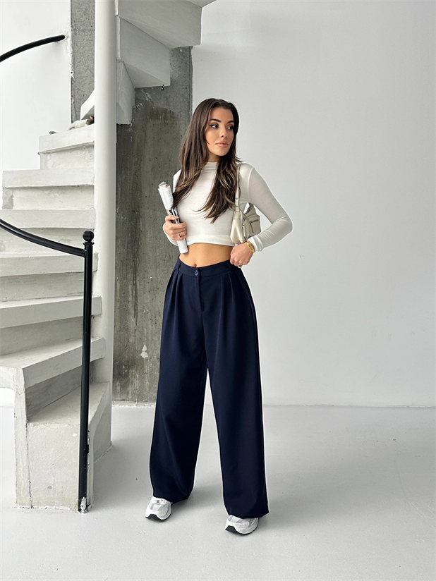 Üç Pile Palazzo Pantolon - Lacivert