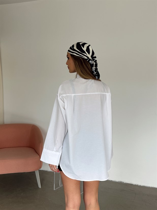 Gizli Pat Düğmeli Gömlek - Beyaz