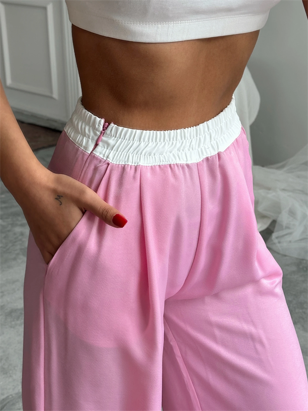 Kemer Detaylı Palazzo Pantolon - Pembe
