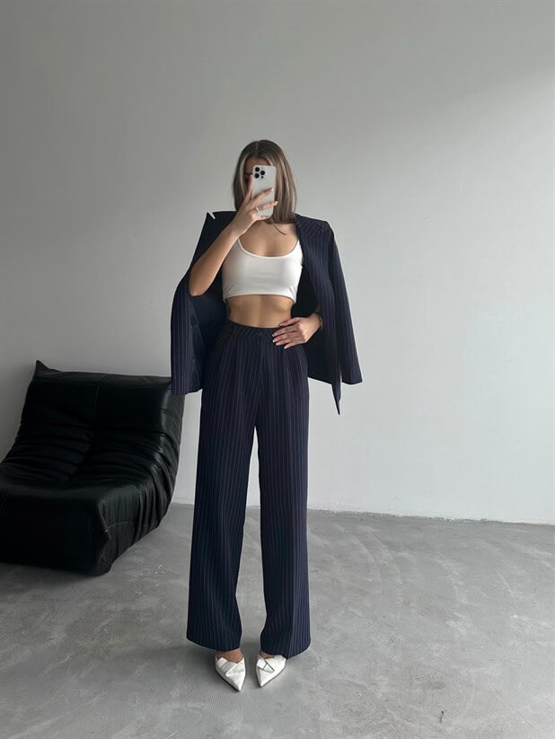 Elicia Line Pileli Palazzo Lacivert - Lacivert