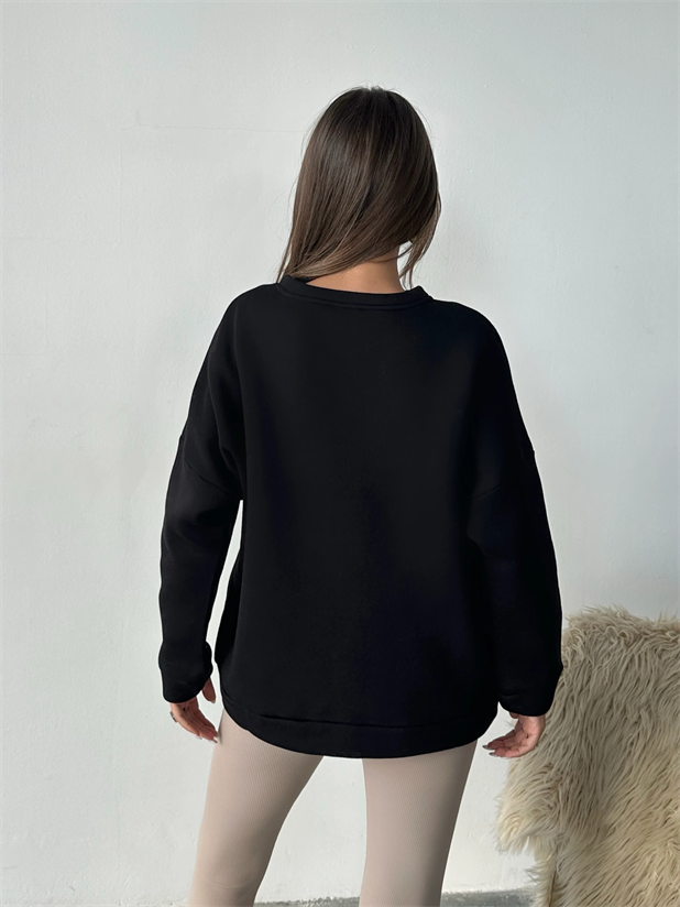 Eagles Üç İplik Oversize Sweat Siyah - Siyah