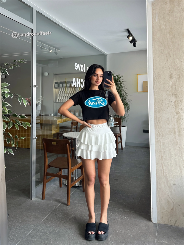 Freak Baskılı Crop Basic - Siyah