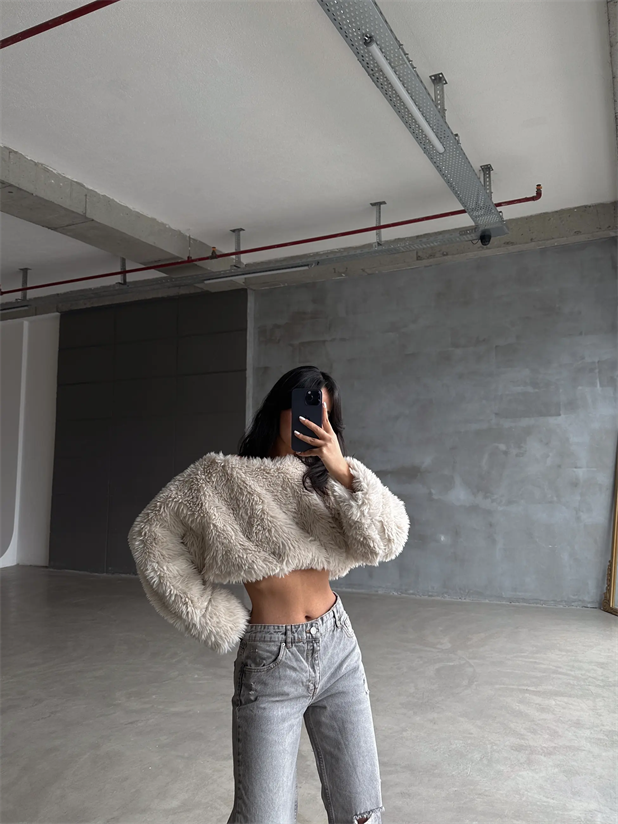 Peluş Crop Kazak Taş - Taş