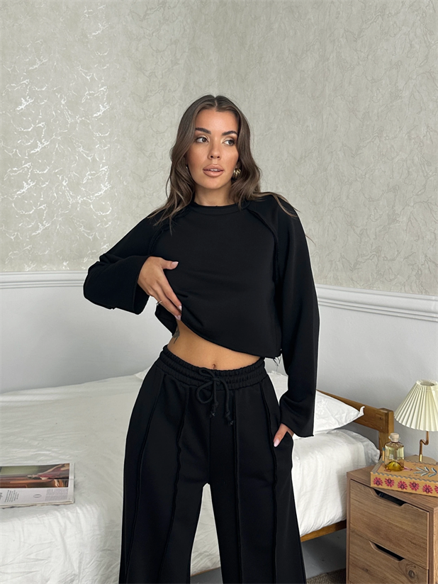 Uzun Kol Ters Dikiş Takım - Siyah