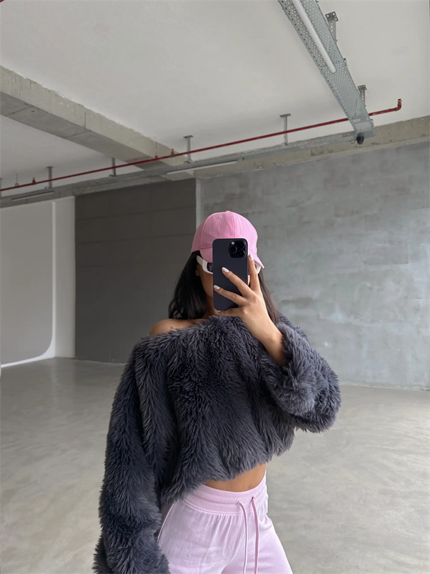 Peluş Crop Kazak Füme - Füme
