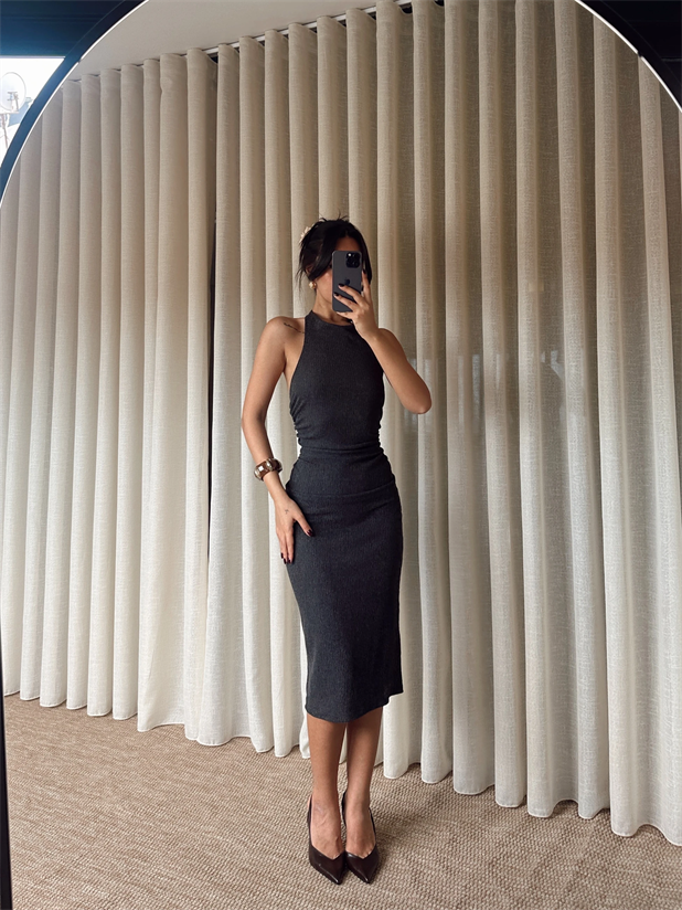 Sırt Dekolte Elbise - Antrasit