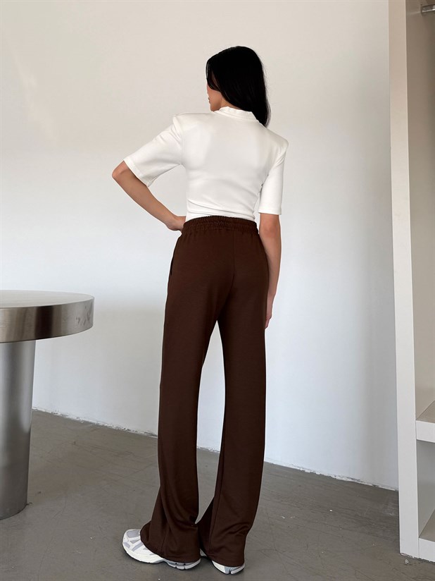 Çımalı Bol Paça Eşofman - Kahve