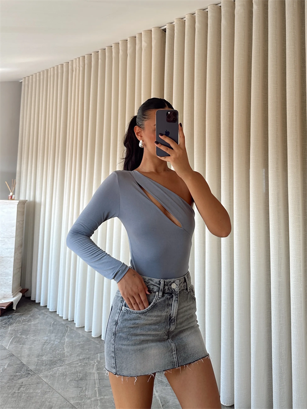 Sabrina Tek Kol Bodysuit Antrasit - Antrasit