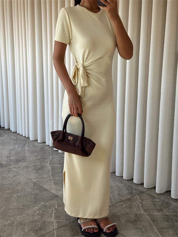 Bağlamalı Modal  Kumaş Elbise - Sarı