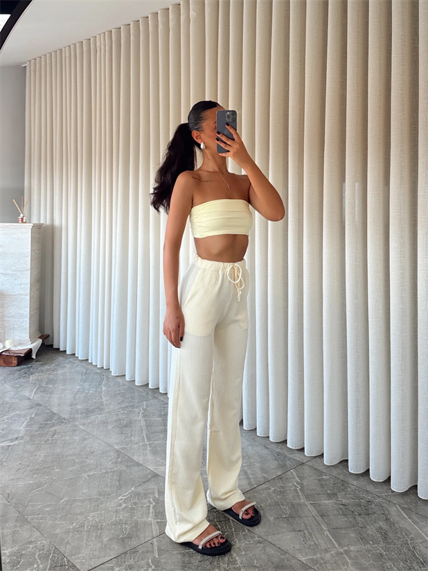 Çizgili Pantolon - Sarı