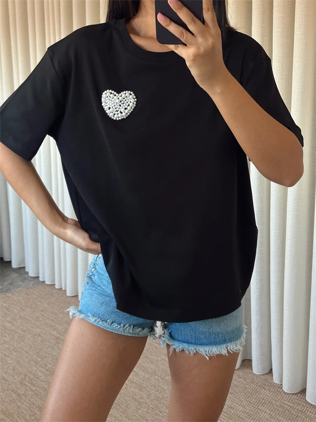 İnci Detay Oversize Basic - Siyah