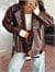 Kemerli Oversize Deri Ceket  - Bordo