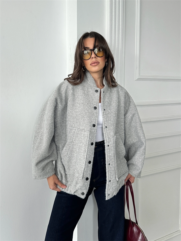 Kırçıllı Kaşe Mont - Gri