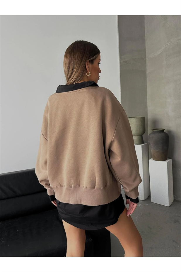 Sage Bisiklet Yaka Sweatshirt Vizon - Vizon