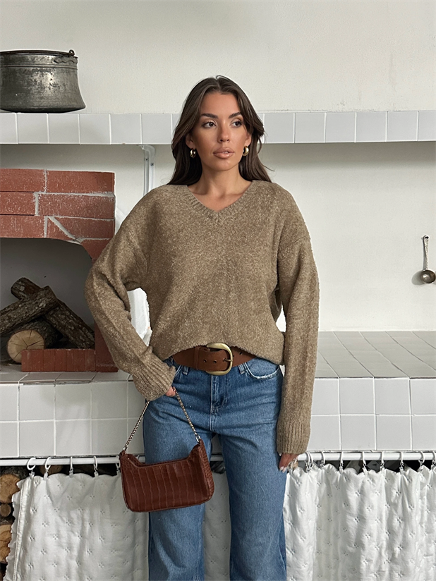 Şardonlu V Yaka Kazak - Vizon