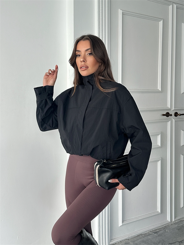 Gizli Fermuarlı Paraşüt Ceket - Siyah