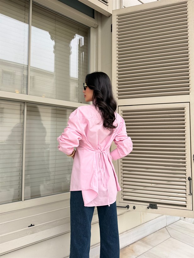 Hakim Yaka Bağlamalı Gömlek - Pembe