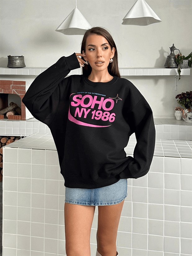 Soho Baskı Sweatshırt - Siyah