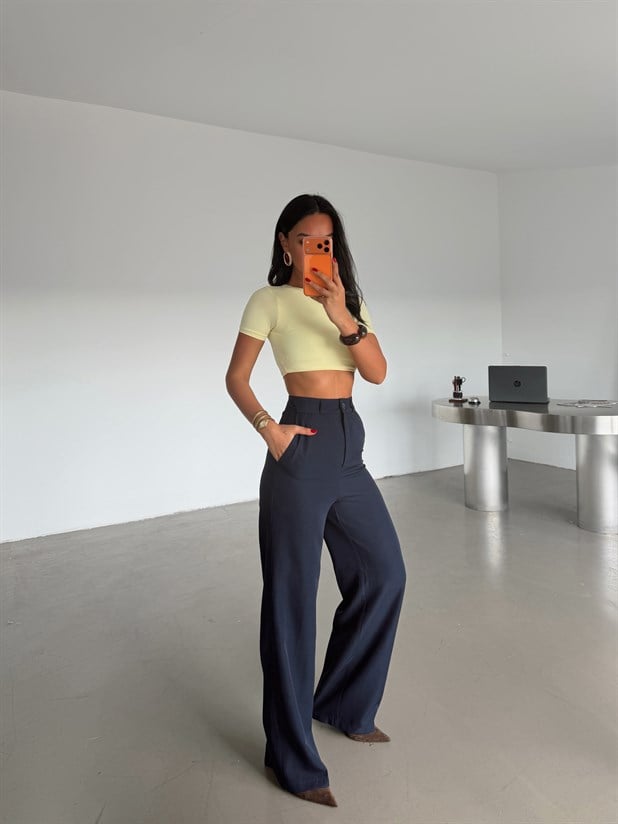 Pilesiz Palazzo Pantolon - Lacivert