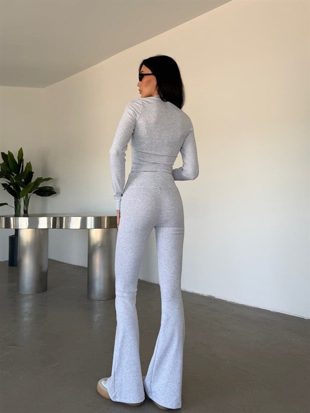 Tayt Pantolon Crop Takım  - Gri